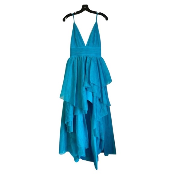 Alice + Olivia DOJA Aqua Teal Blue Layered Tulle Gown Maxi Dress - Picture 2 of 7